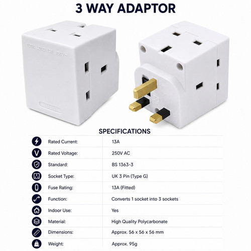Way adaptor pin mains - 3,